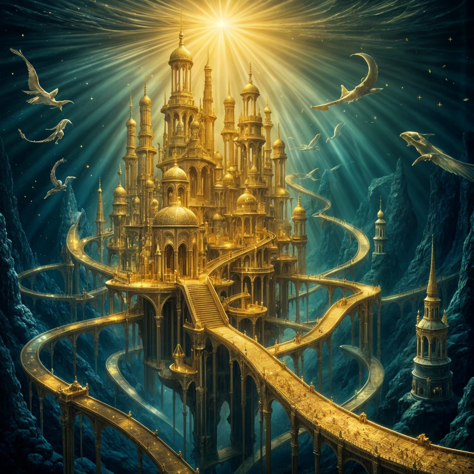 <lora:Celebrate 2:1.0> A magnificent golden city rises from ...