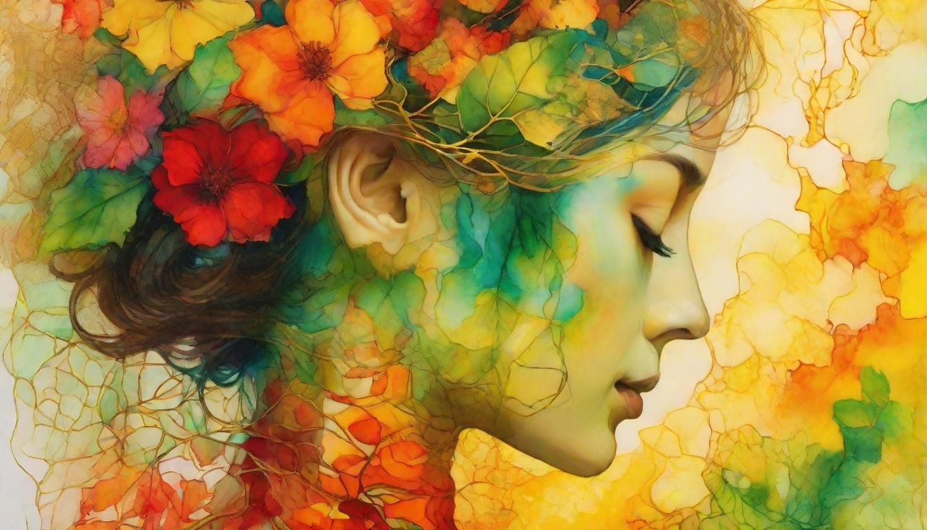 Surreal Double Exposure Portrait in Art Nouveau Style