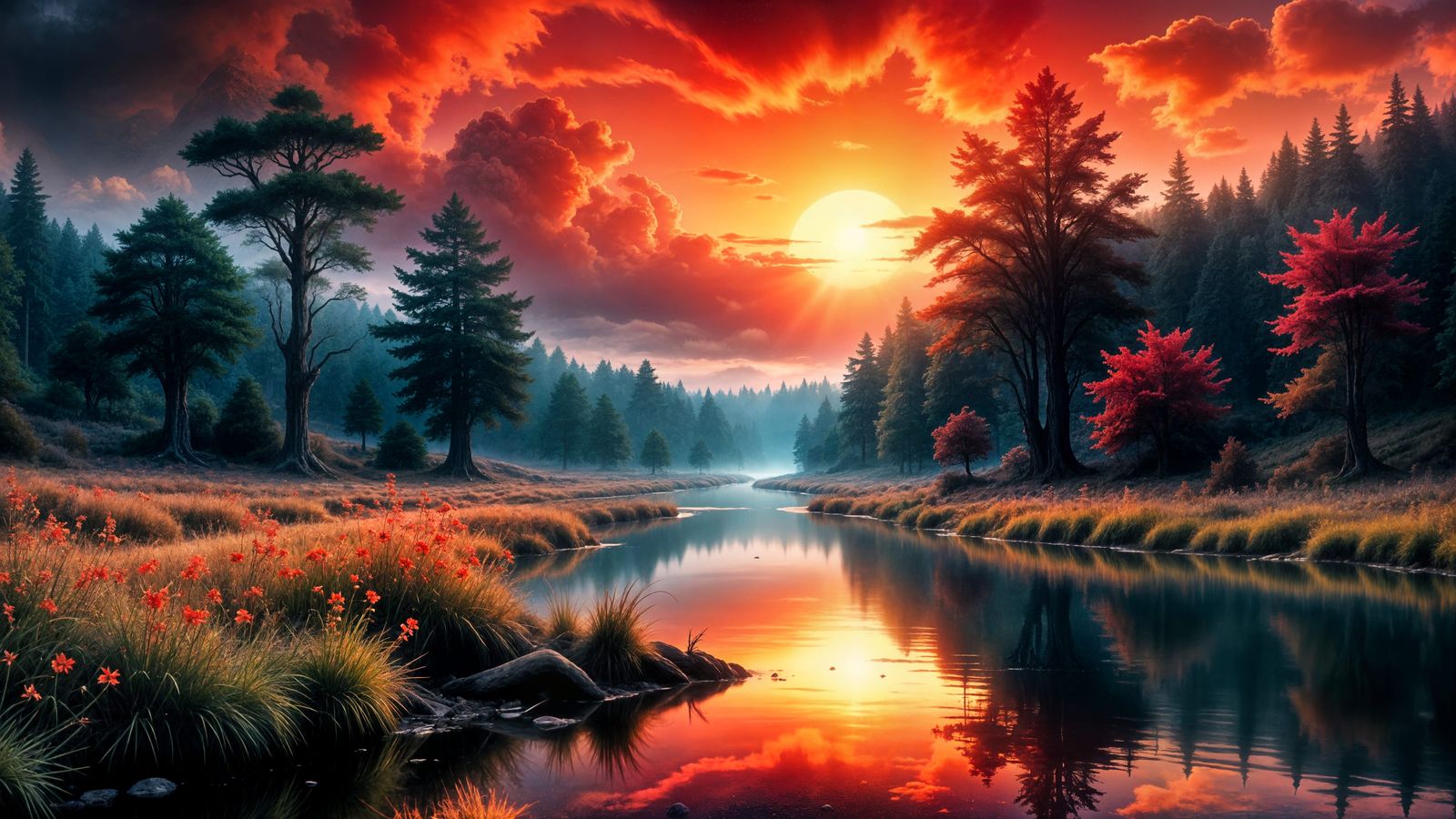 Dreamscape: Surreal Forest at Sunset