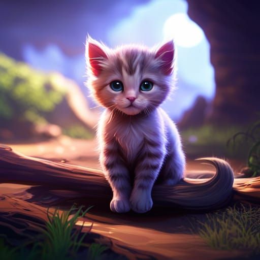 Fantastical Kitten in Detailed Matte Painting