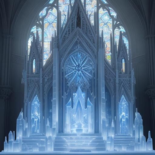 Gothic Church Ice Sculpture in Morning Sunlight