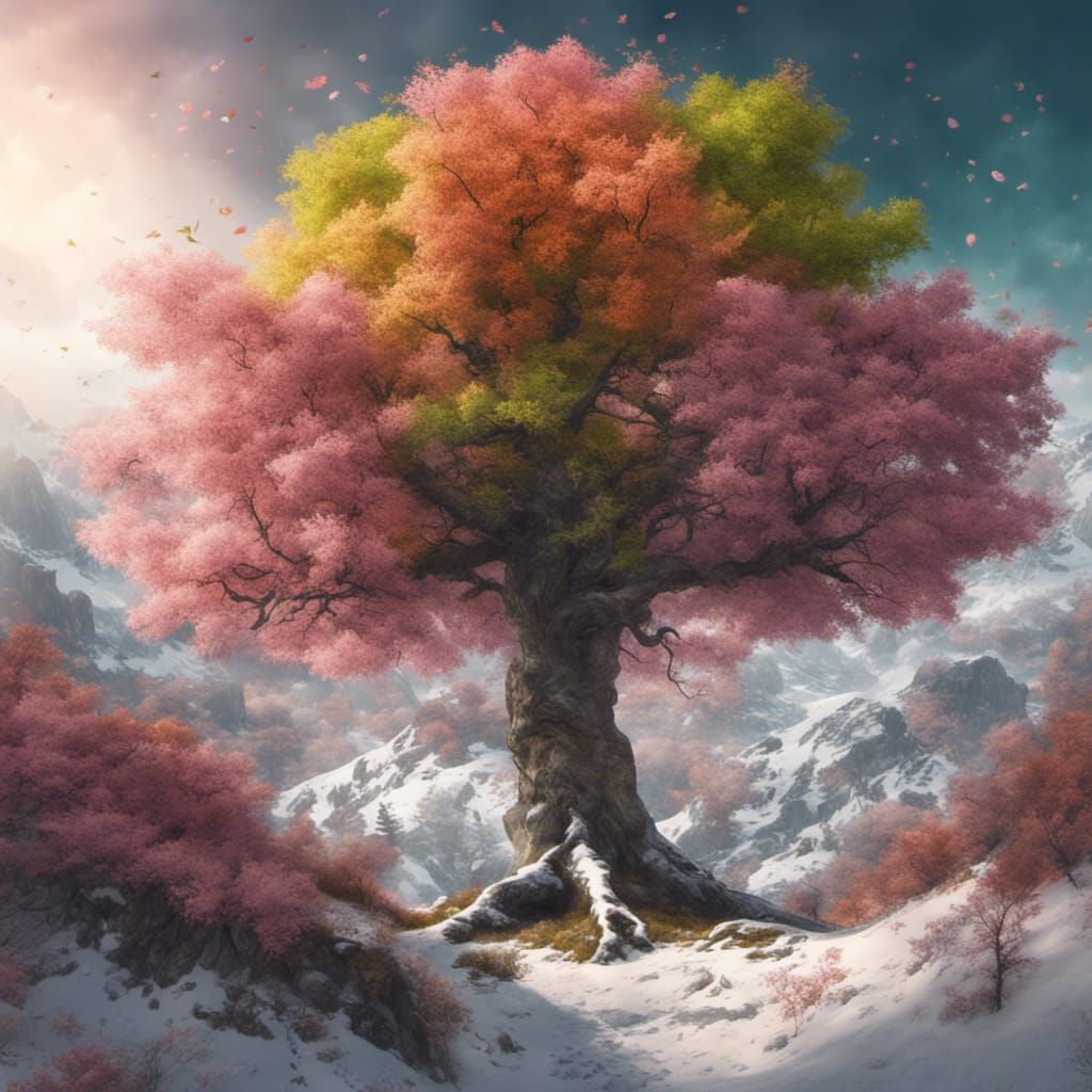 Four Seasons Tree: Digital Art Masterpiece