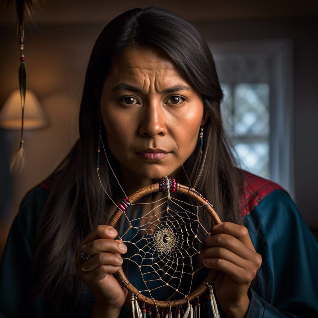 Ojibwe Woman with Dreamcatcher: Soft Focus Photography