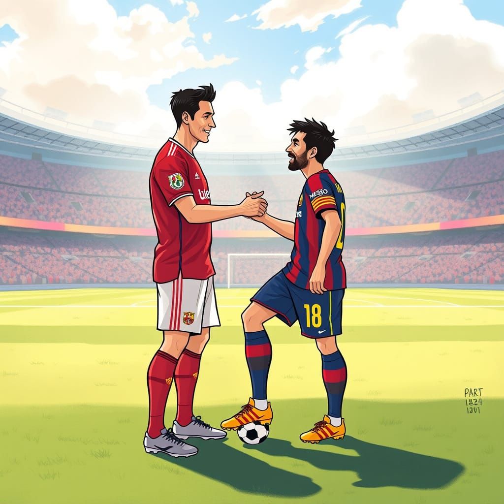 Soccer Stars Share Heartfelt Moment in Vibrant, Stylized Ill...