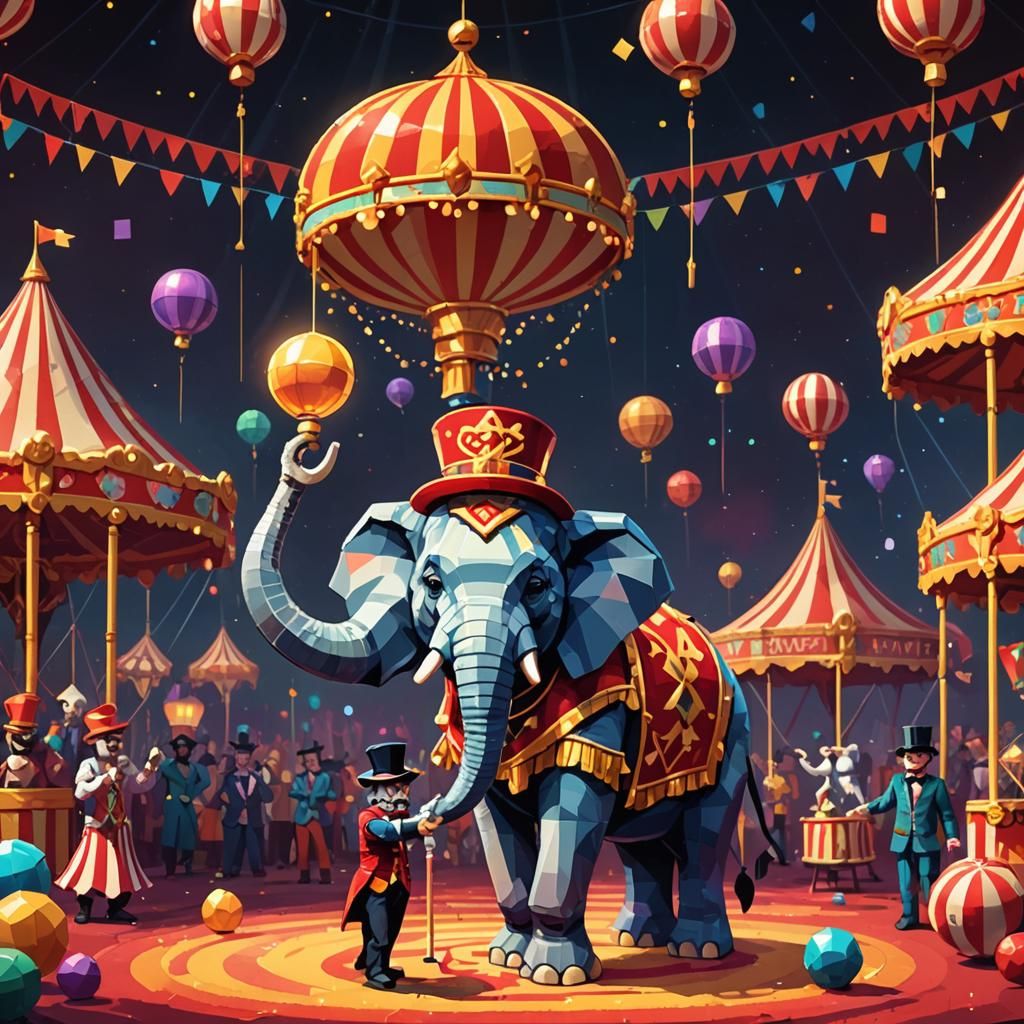 Pixelated Elephant Balances at the 8-Bit Circus