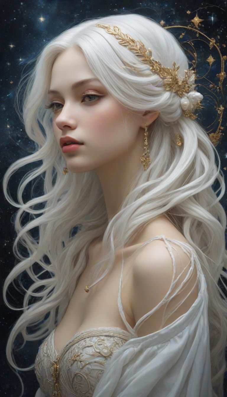 Ethereal Fantasy Girl in Celestial Starry Night Sky