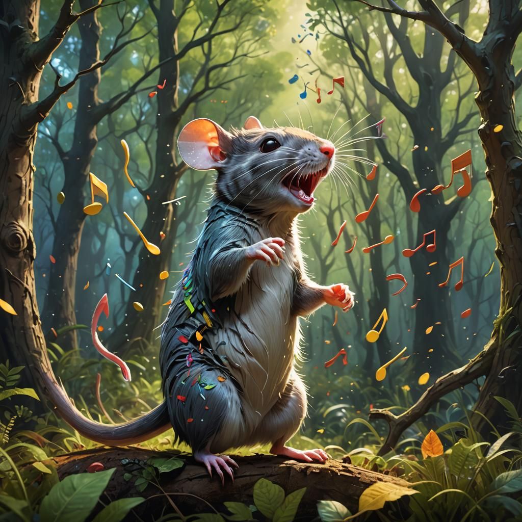 Ecstatic Rat Dances in Singing Forest: Hyperrealistic Splash...