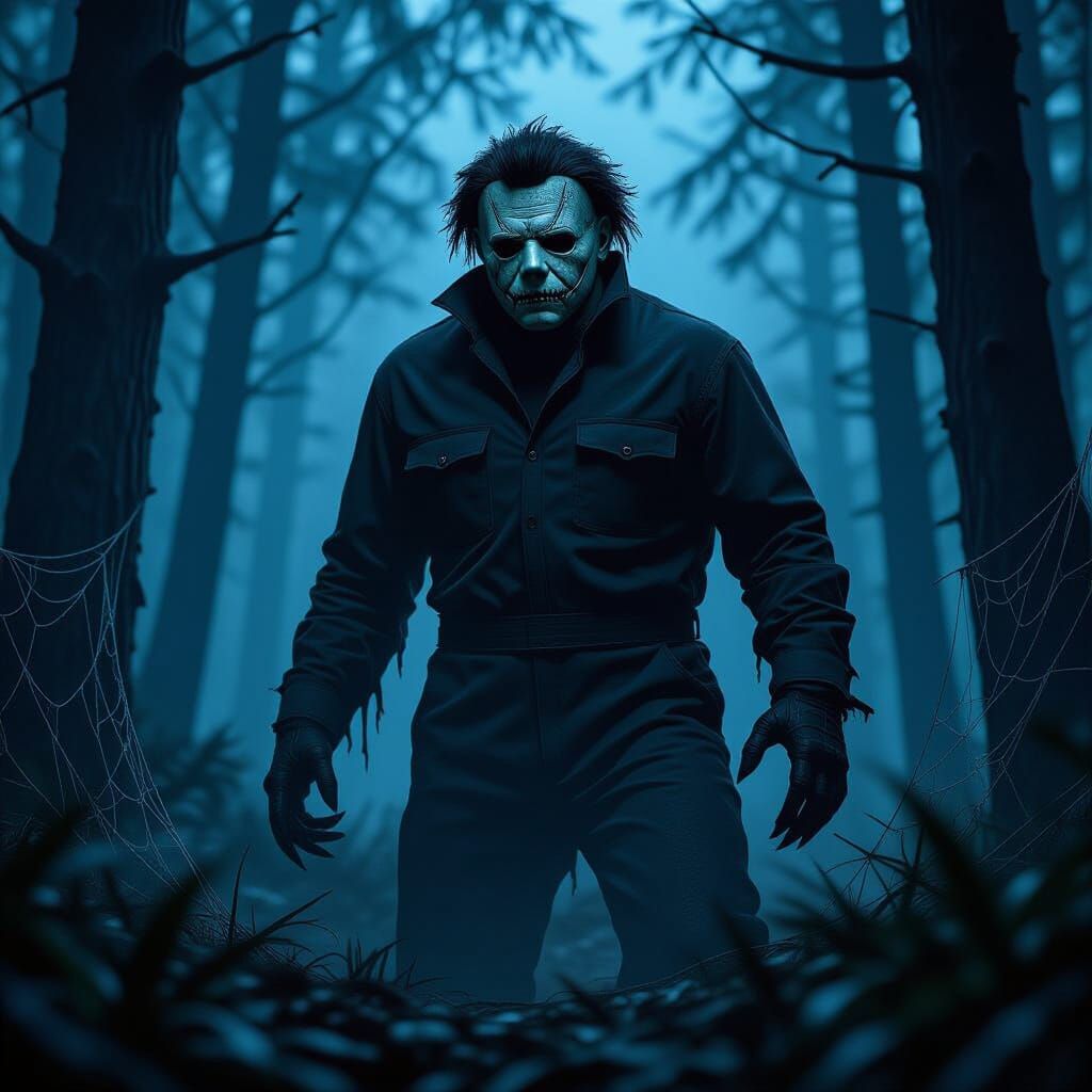 Hybrid Horror Creature in Dark Forest Concept Art