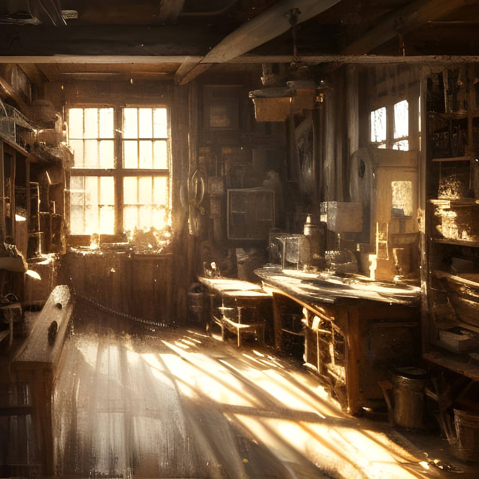 Cozy Workshop Interior in Detailed Oil Painting Style