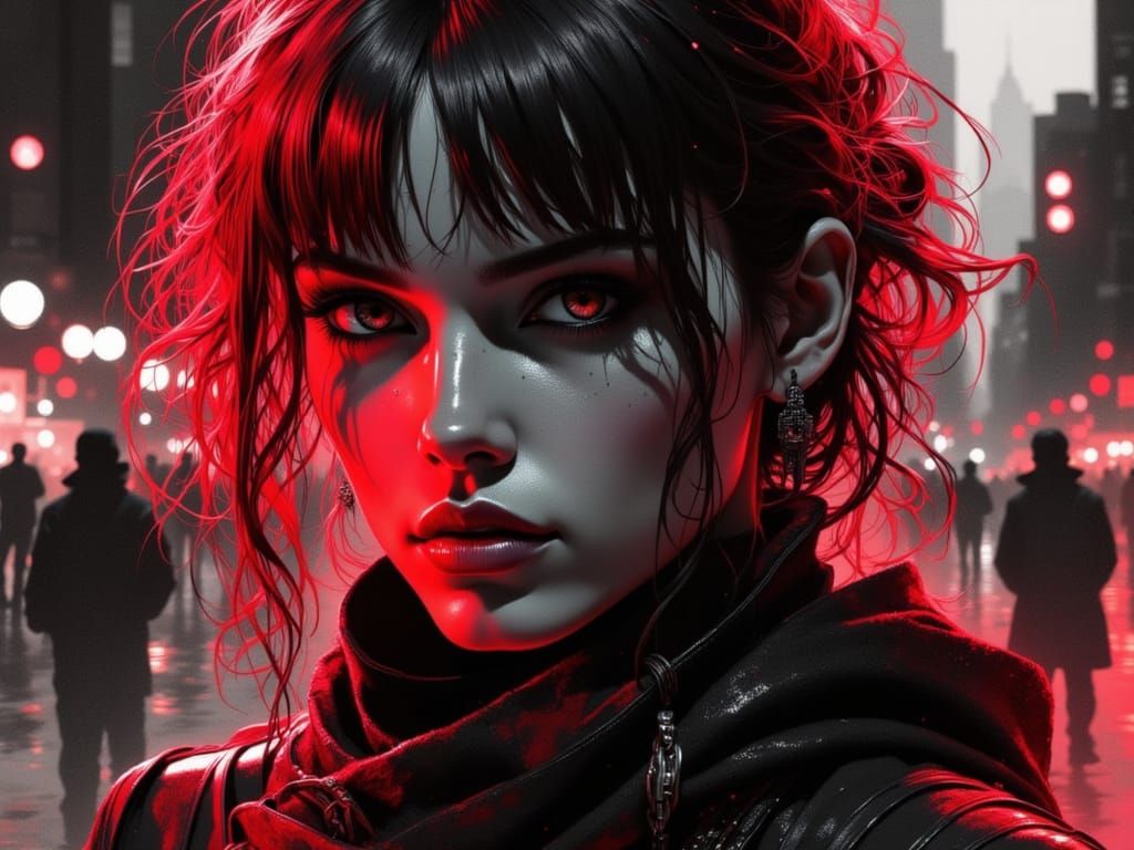 Scarlett Johansson in Cyberpunk Charcoal Drawing