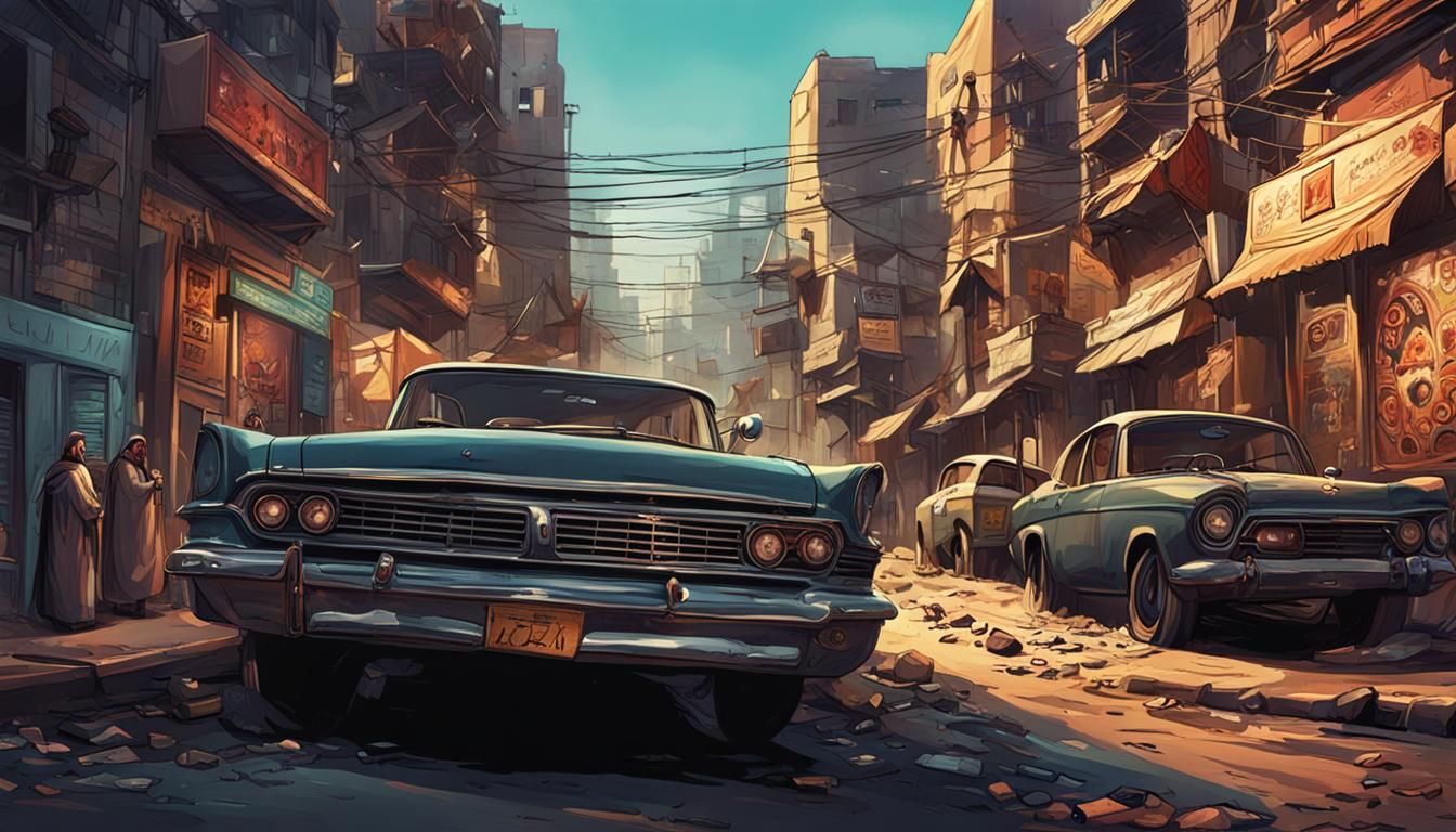 Cinematic Car Chase in Dark City, Comic Style