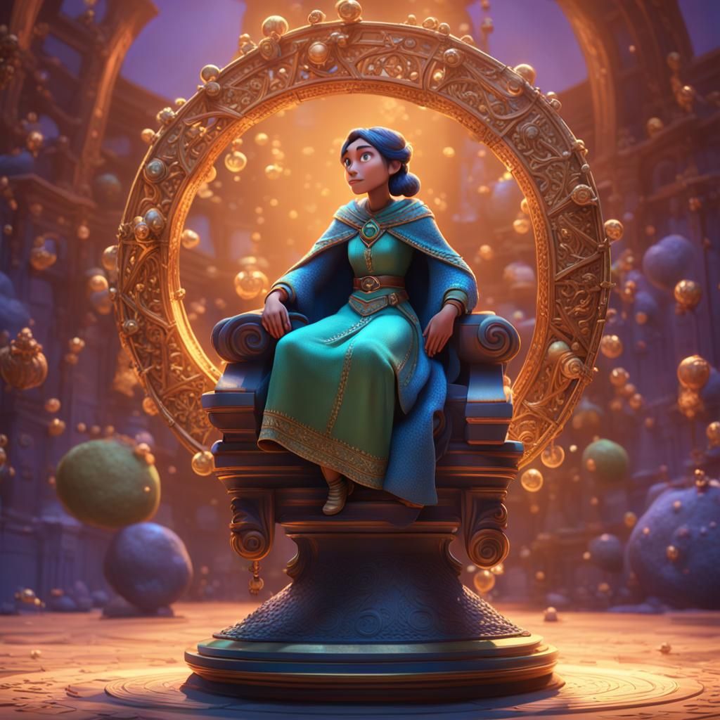 Atlantean Queen on Throne: 3D Digital Art