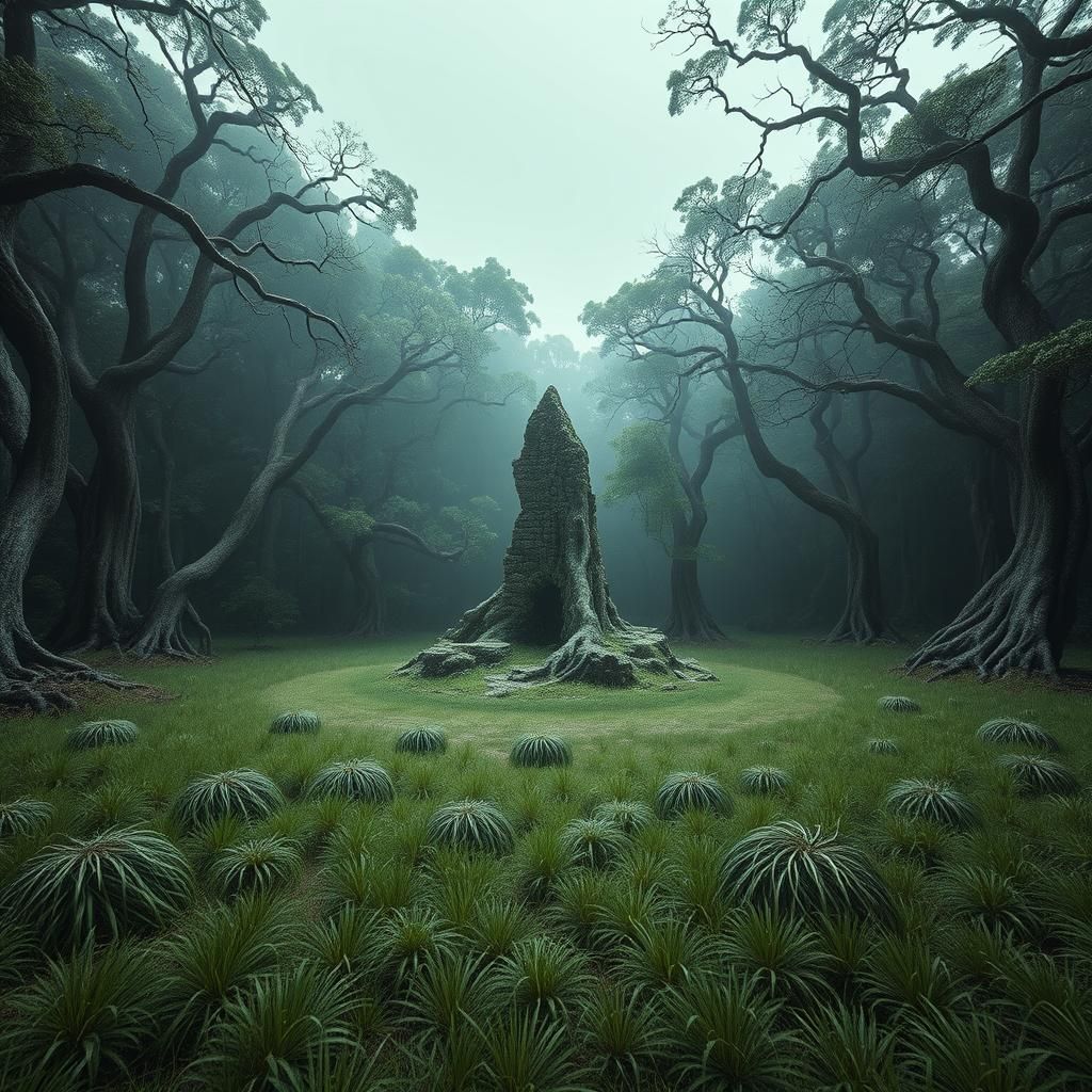 Foreboding Forest Clearing with Wizard's Tower Ruins