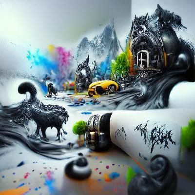 Detailed Ink Drawing of Family with Animals