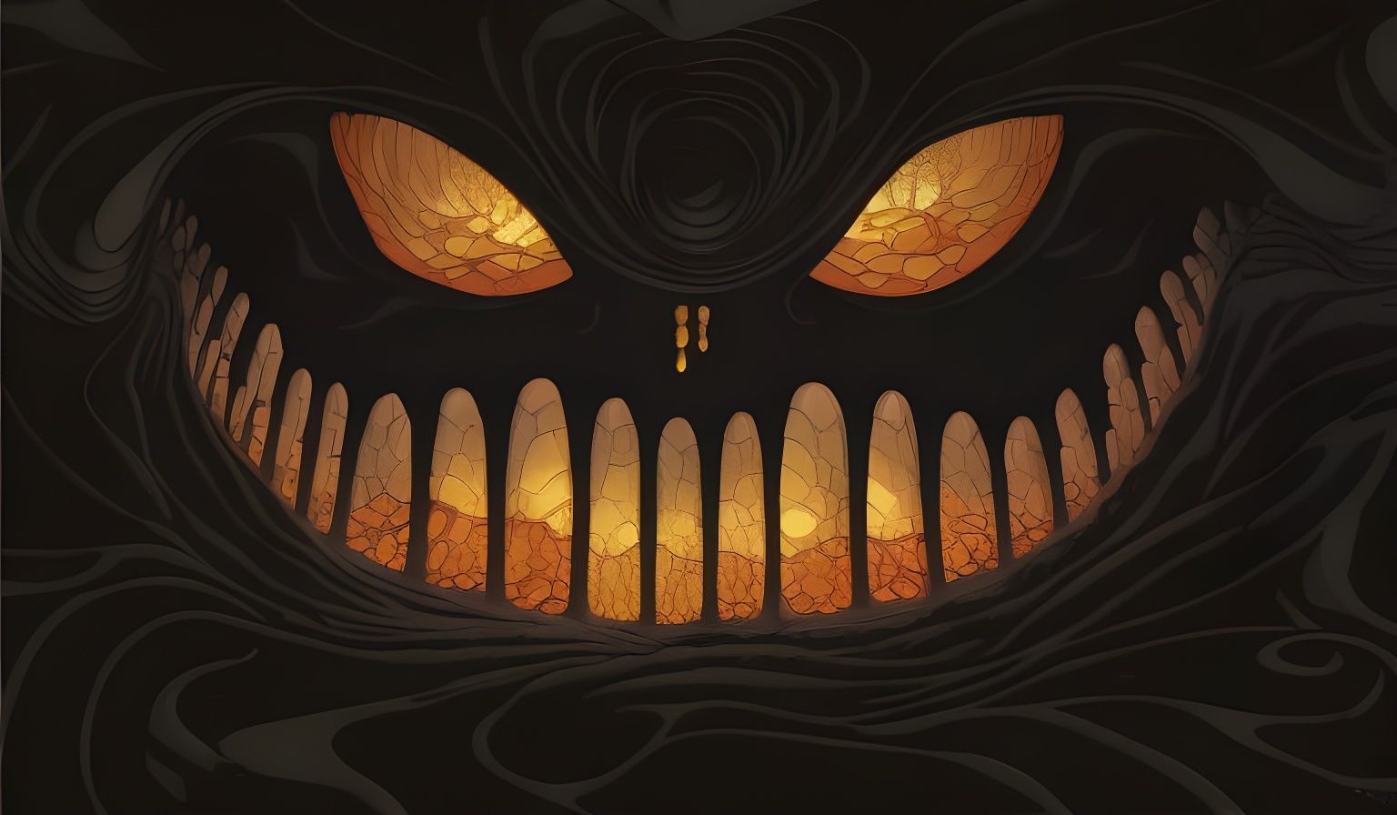 Face Cave with Stalactite Teeth, Detailed Photoillustration