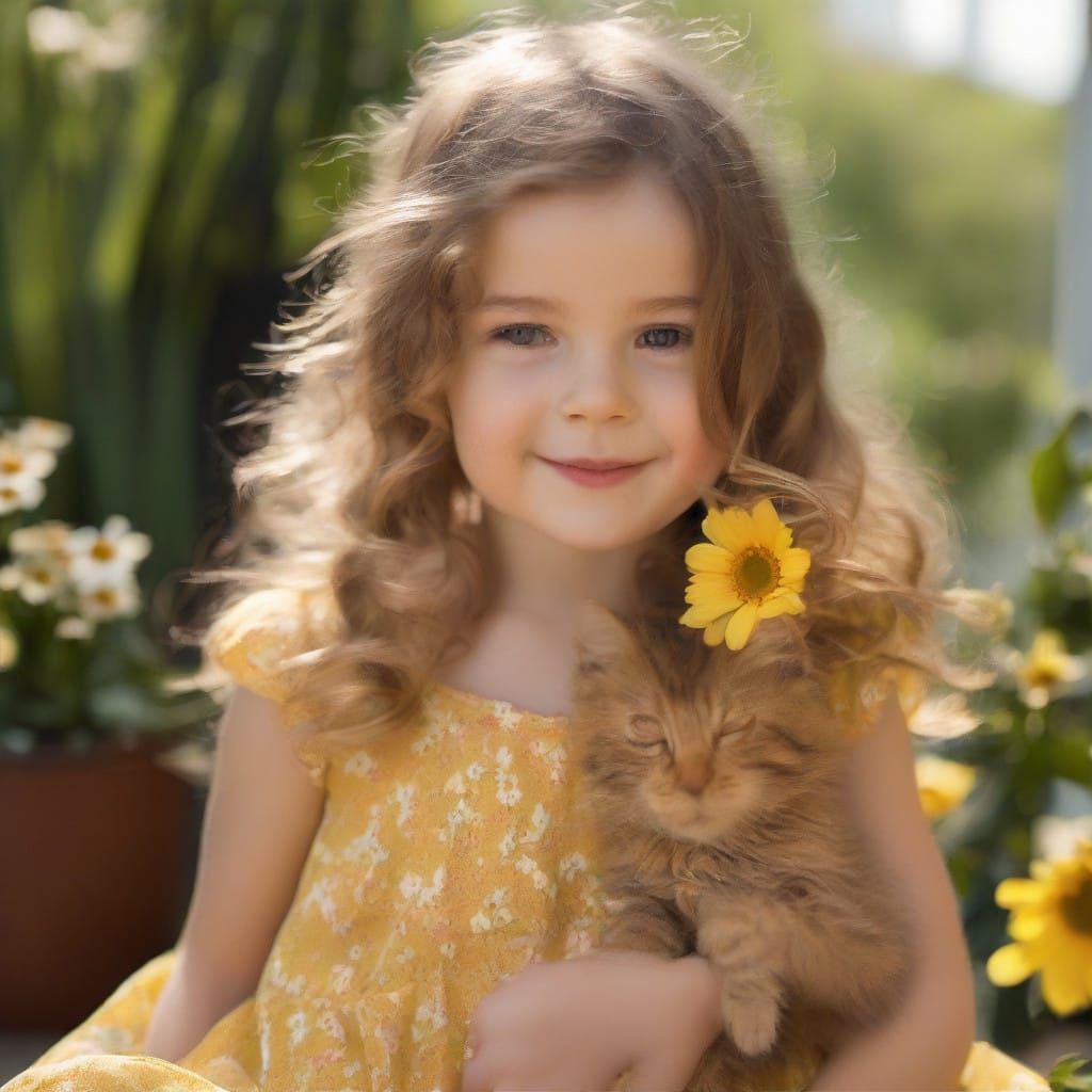 Little Girl Plays with Kitten in a Cozy Book Room