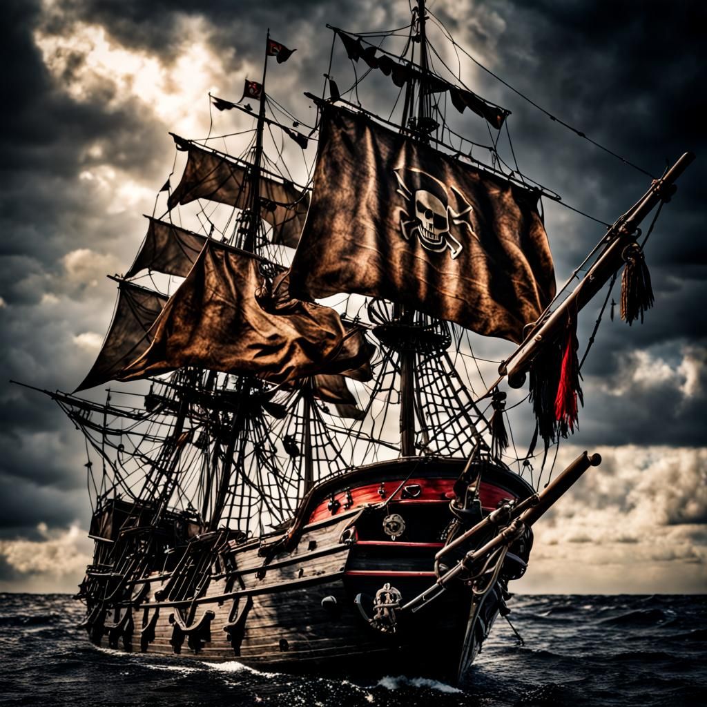 Detailed Pirate Flag in Hyperrealistic Style
