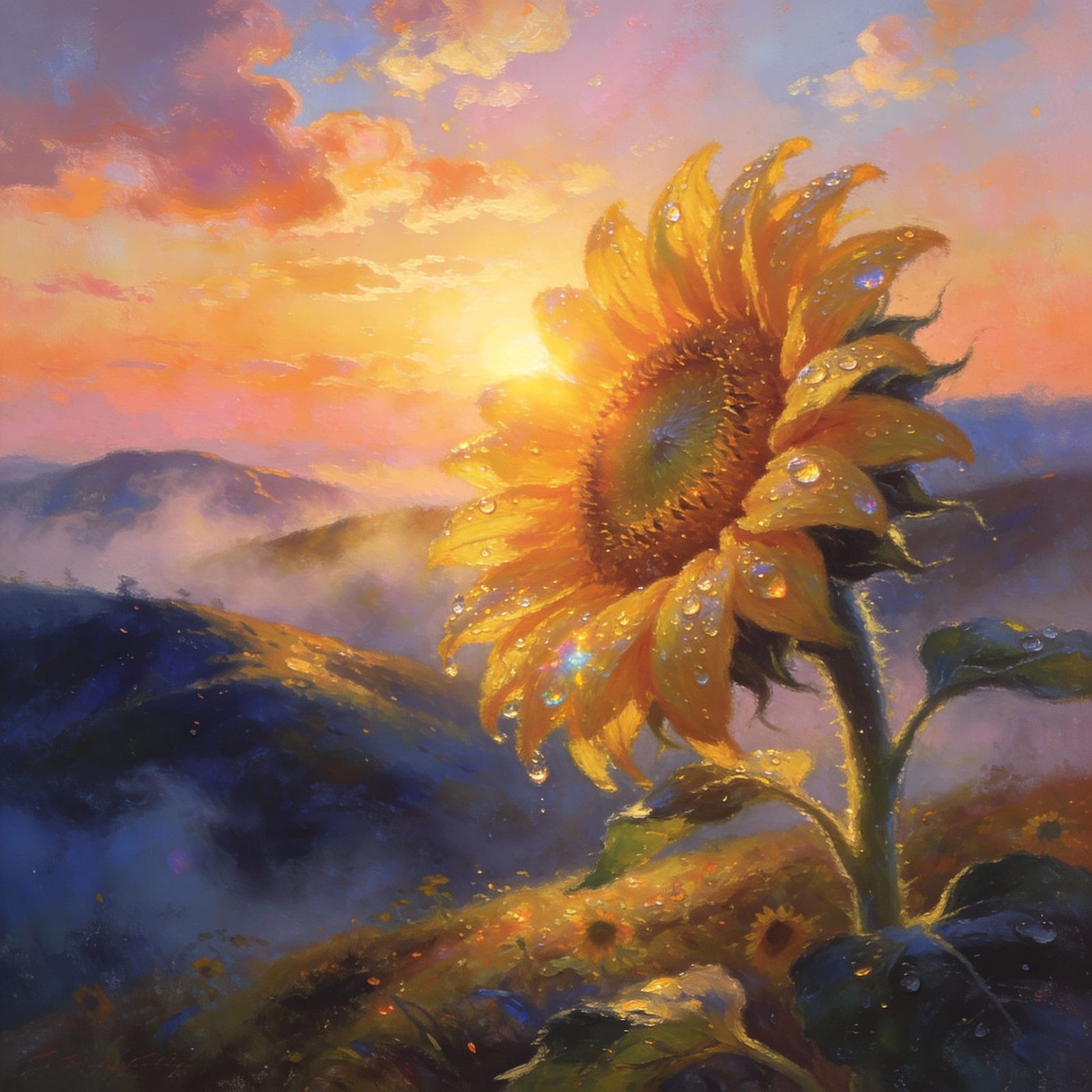 Ethereal Sunflower Sunrise in Dreamlike Impressionism