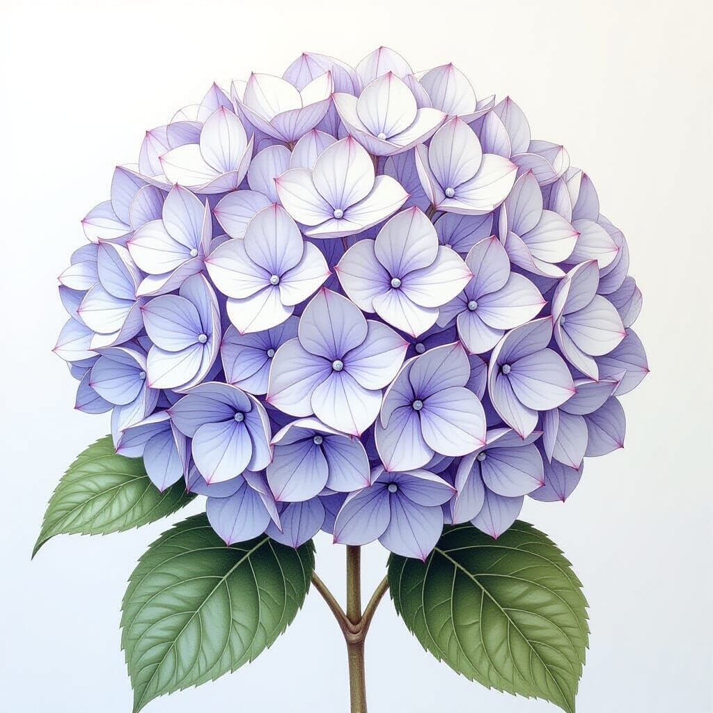 Detailed Pencil Drawing of Blooming Hydrangeas with Soft Sha...