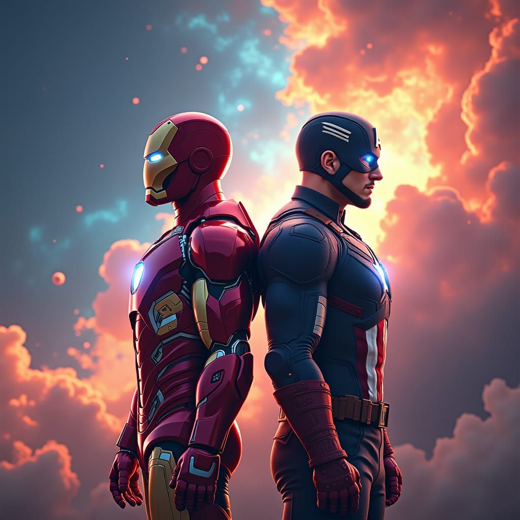 Heroes in Space: Matte Painting of Iron Man and Captain Amer...