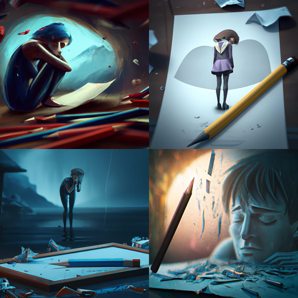 Depressed Person with Sketch in Detailed Matte Painting