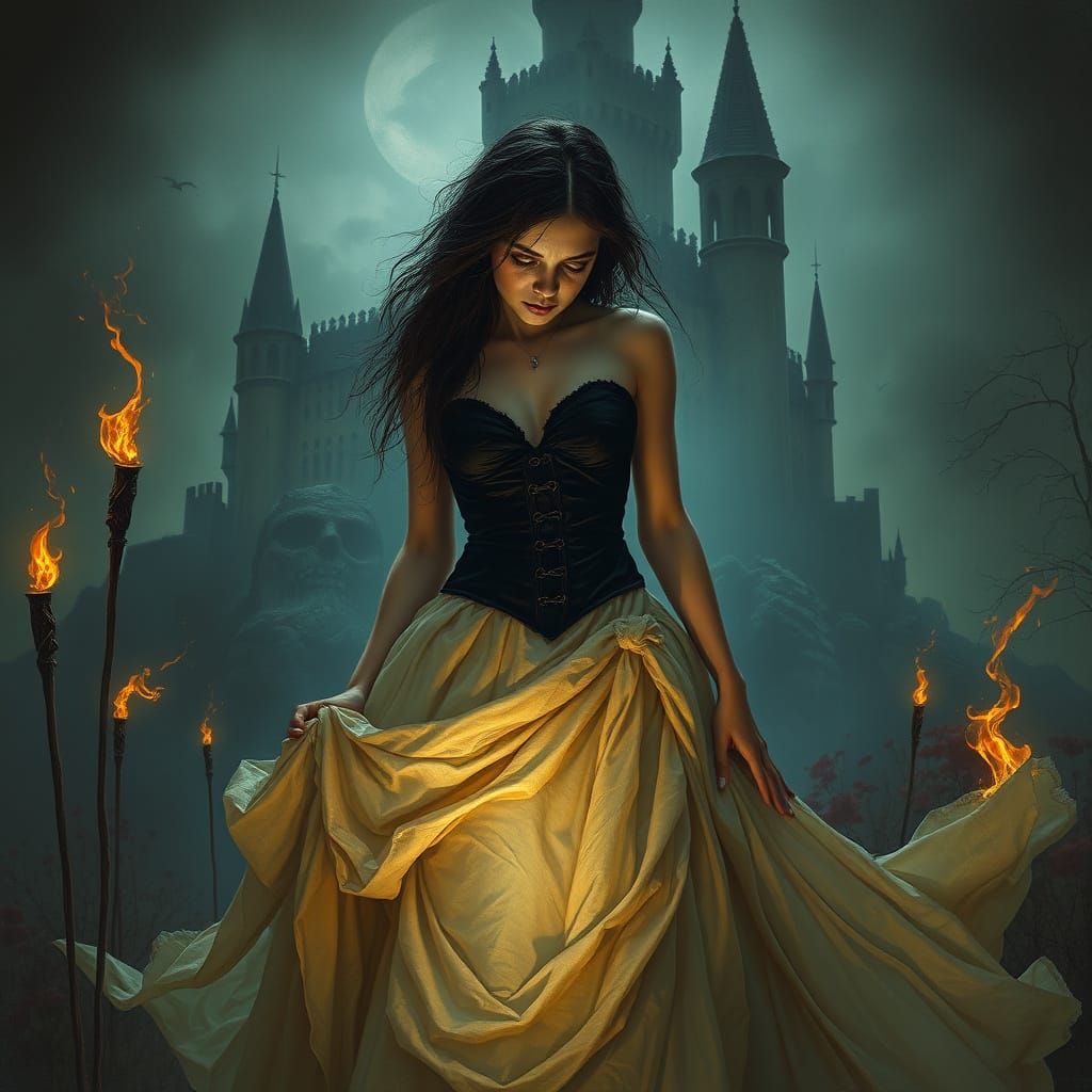 Ethereal Gothic Beauty in Dramatic, High-Contrast Style