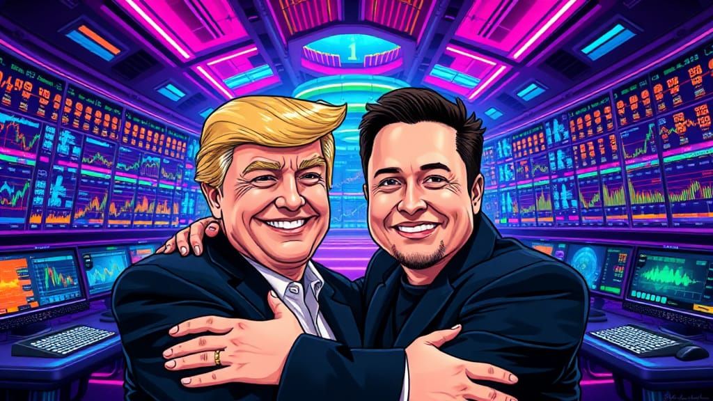 Cartoon Pop Art: Trump and Musk Embrace