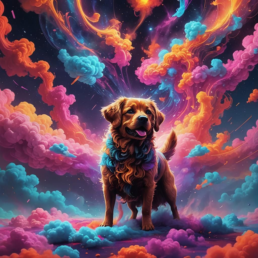 Dog Pooping on Astral Plane in Surreal Style