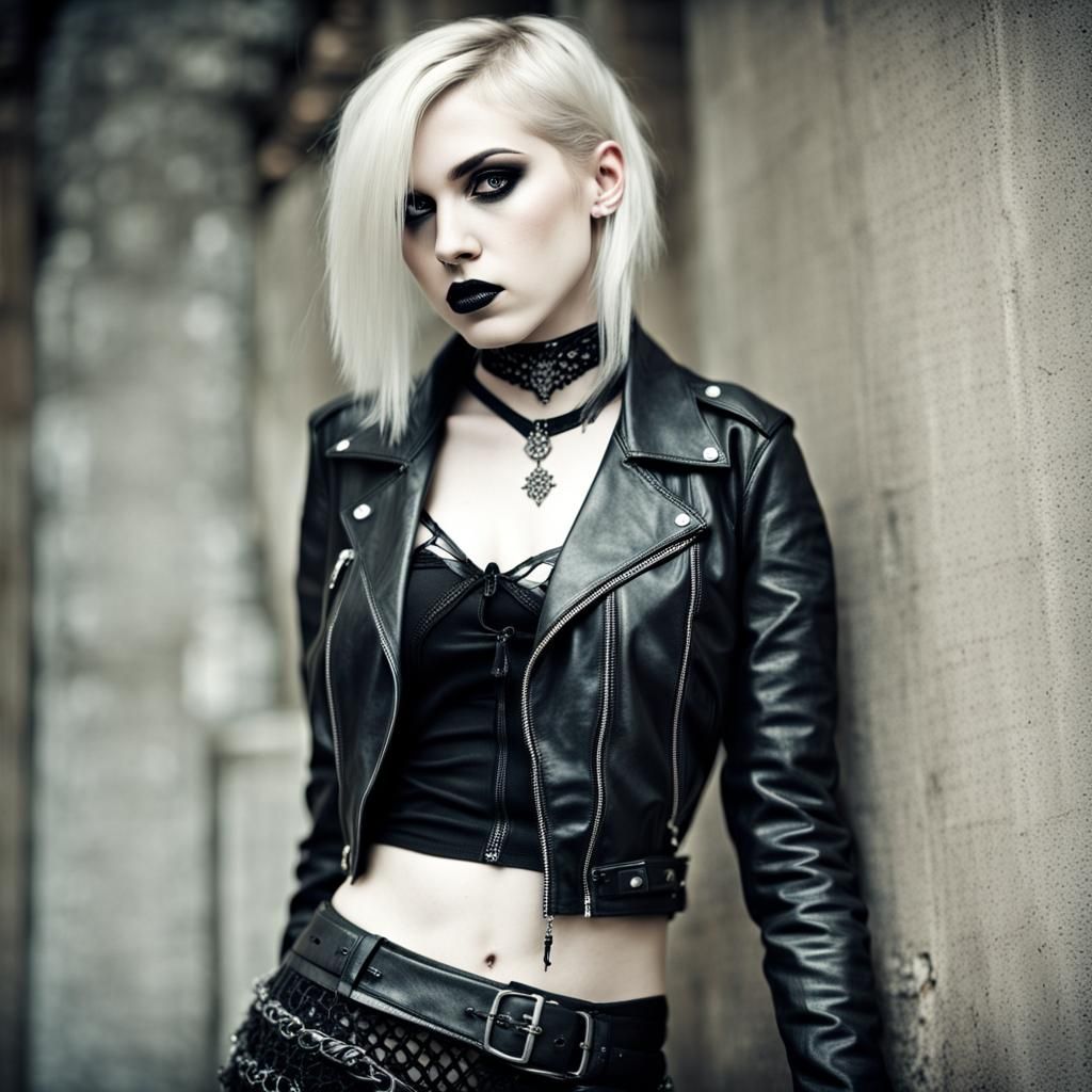Gothpunk Woman in Leather: Detailed Photographic Style