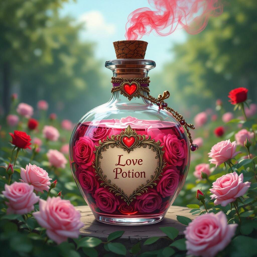Embellished Love Potion Bottle in Rose Garden