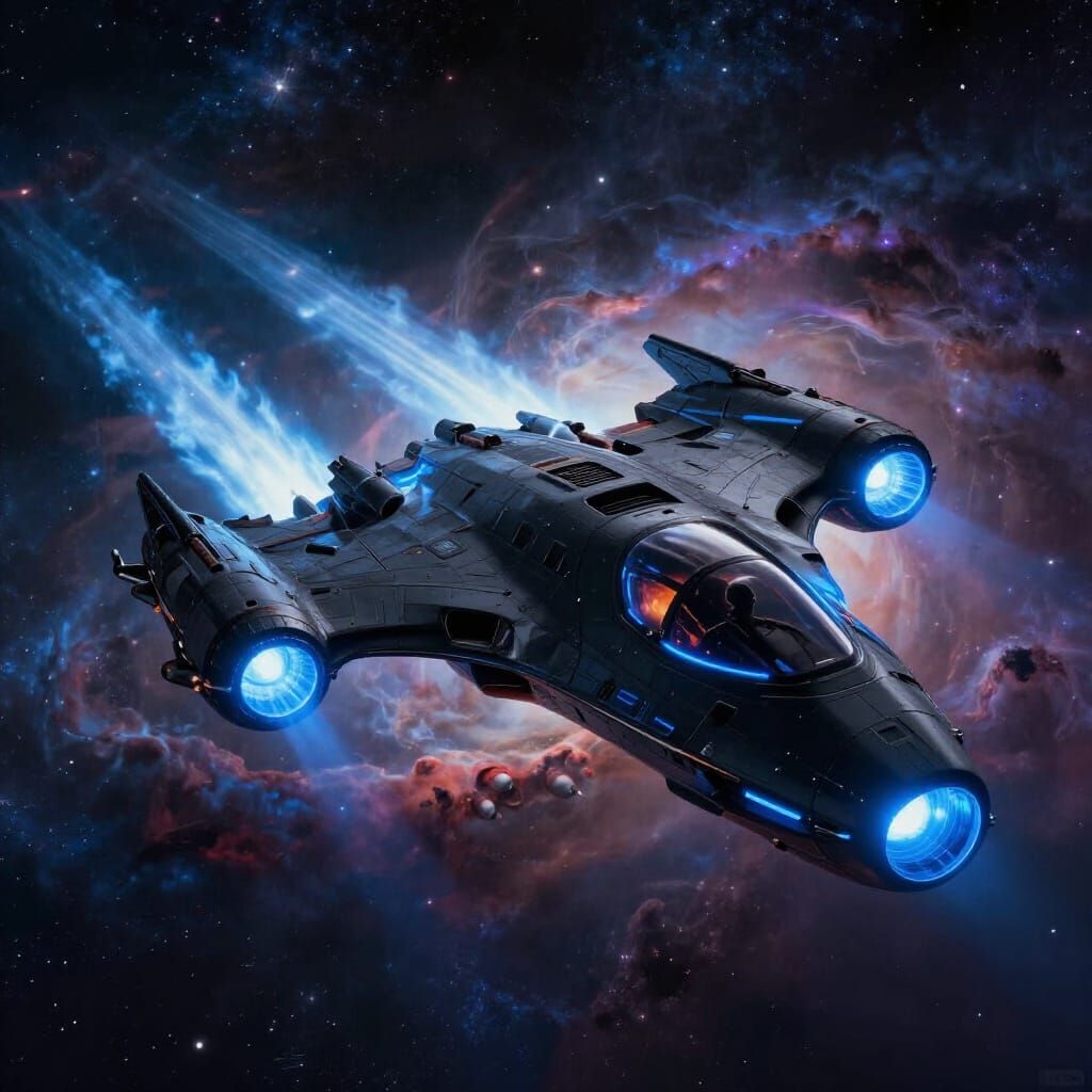 Futuristic Spaceship Soaring Through Nebula in Digital Matte...