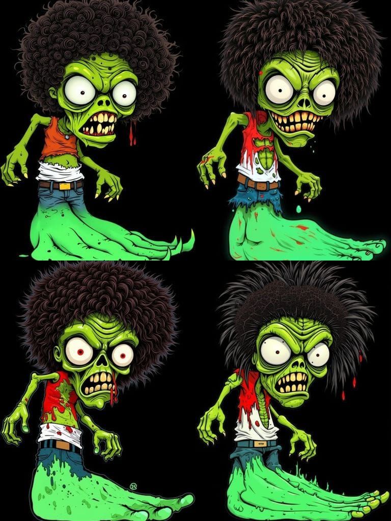 Cartoon Zombie with Fluffy Afro and Giant Foot