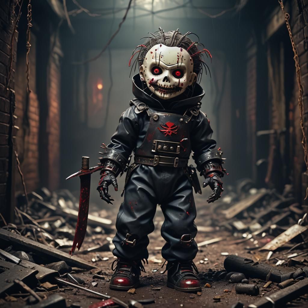 Creepy 80s Slasher Doll in Gimp Suit