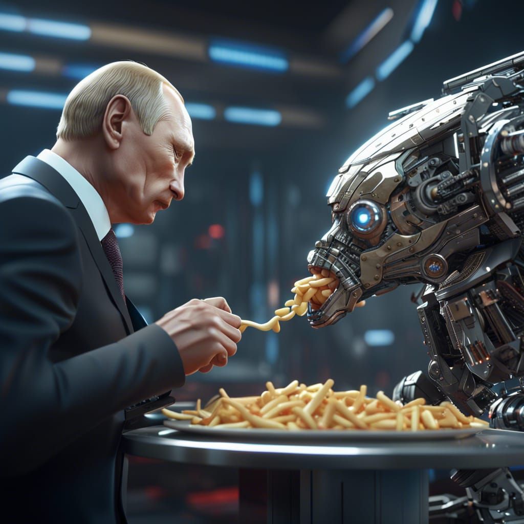 Putin Eating Poutine in Futuristic Sci-Fi Style