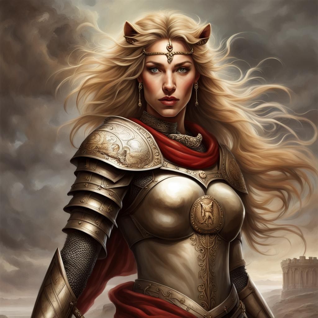 Lioness Templar Leading Warriors into Fantasy Battle