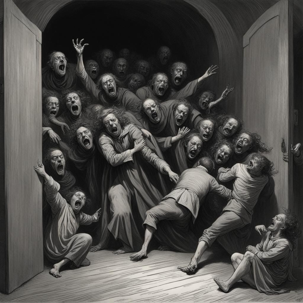 Distorted Expression of Hysteria in Engraving Style