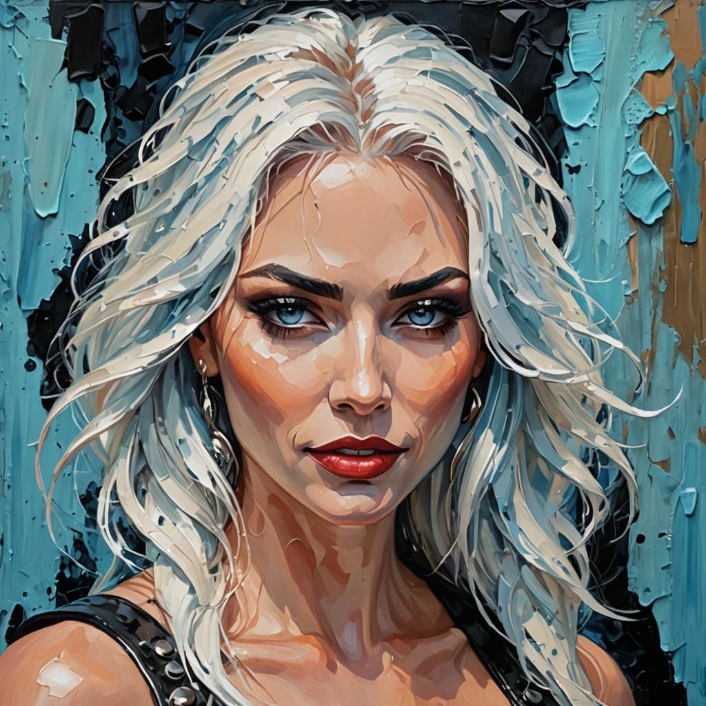 Girl with Sword: Expressionist Acrylic Painting