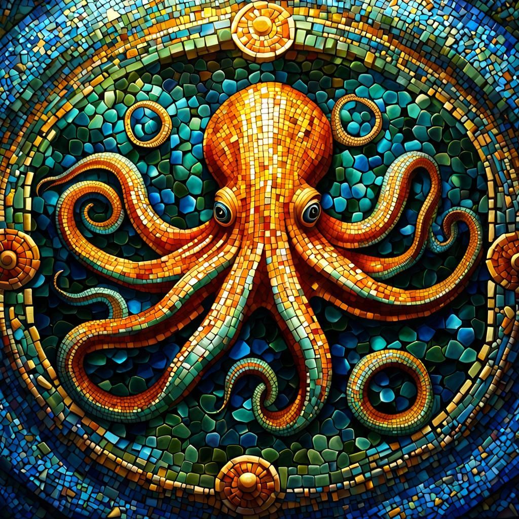 Underwater Octopus in Ancient Mosaic Style