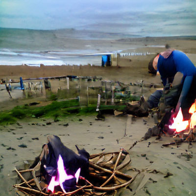 Ominous Beach with Dark Sky and Lonely Structure