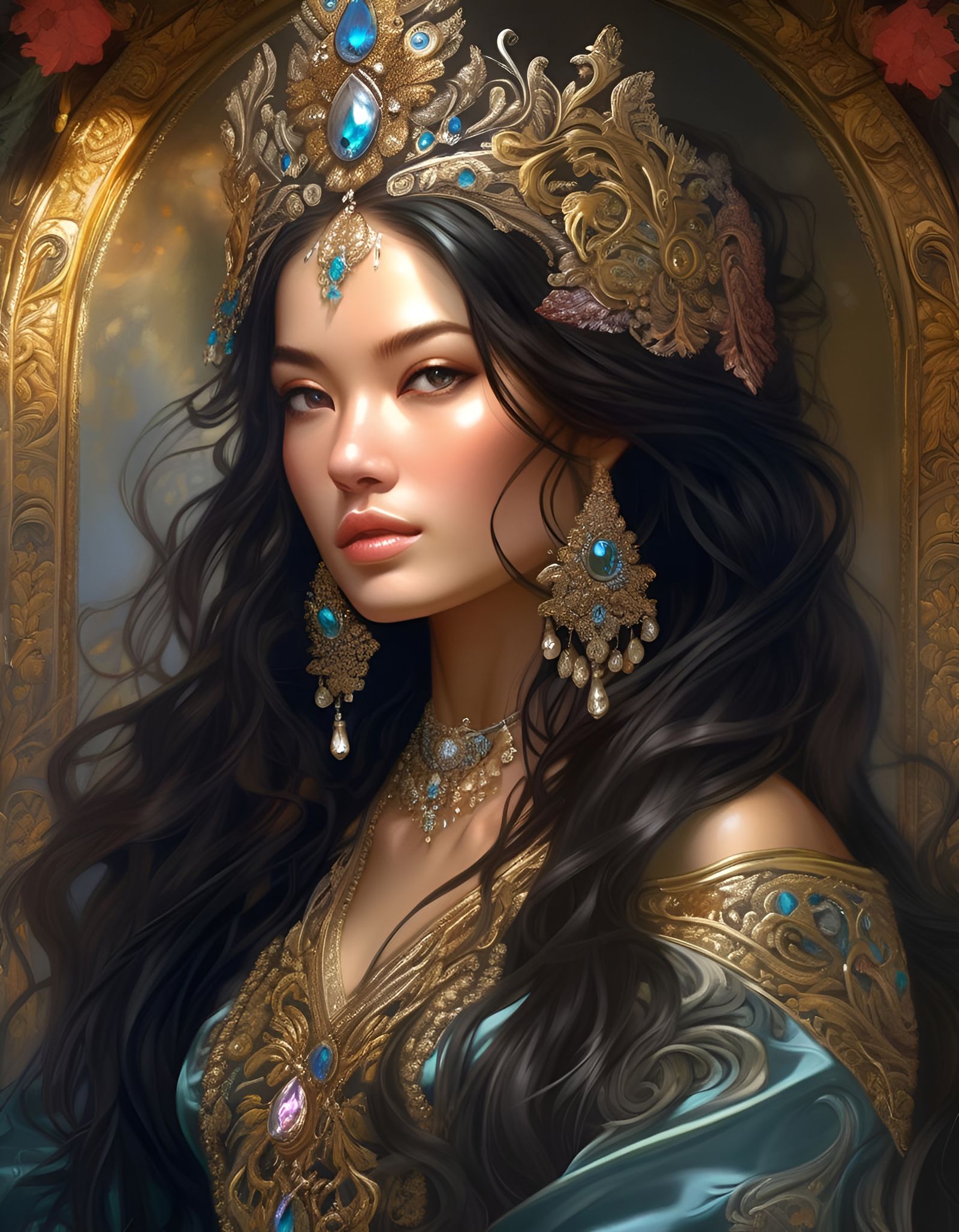 Beautiful Lady in Detailed Ornate Oil Painting