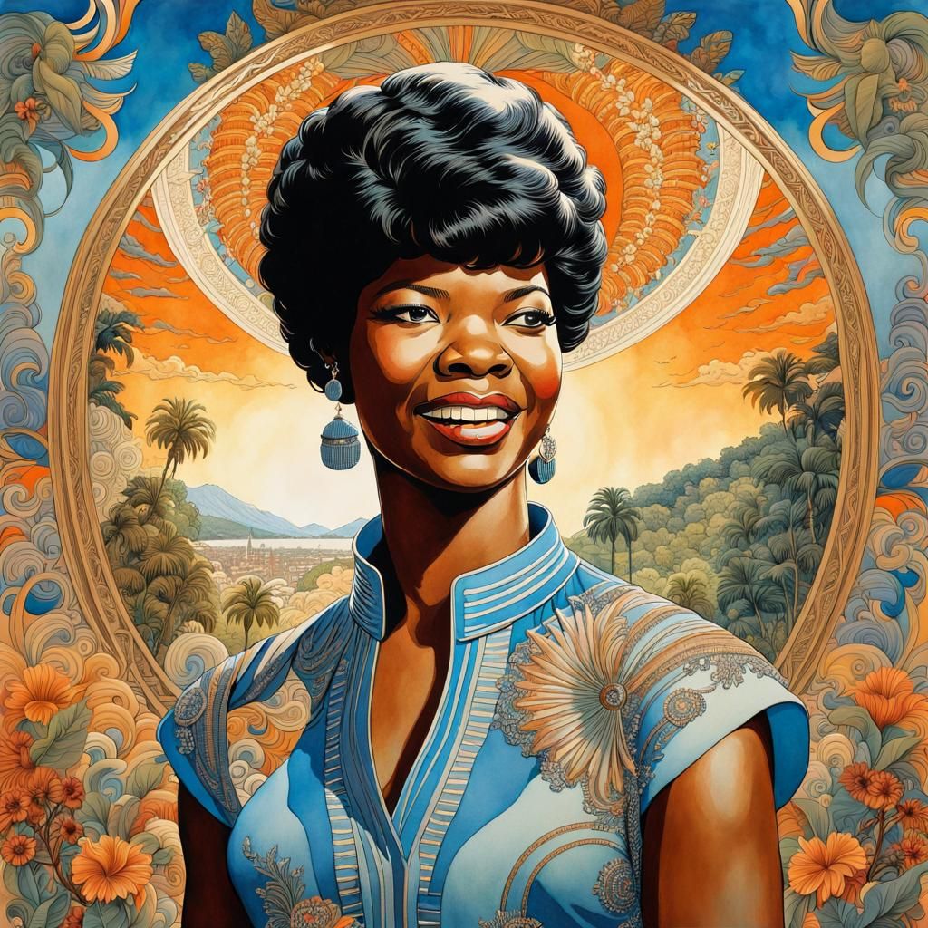 Young Irma Thomas in Dreamlike Watercolor Style