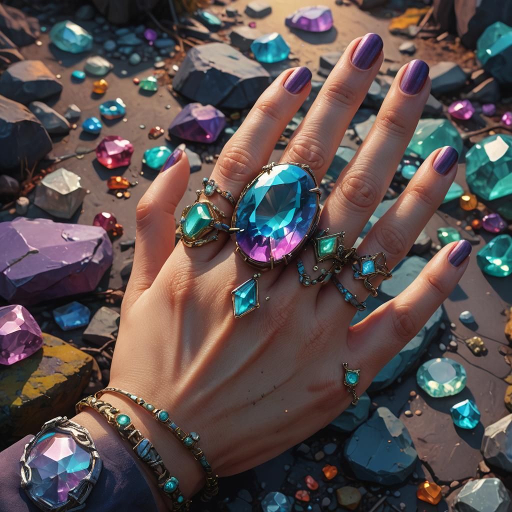 Glowing Gemstone on Jeweled Hand: Fantasy Art