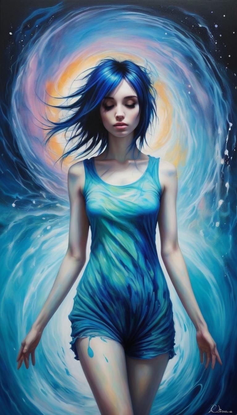 Ethereal Neo-Romantic Emo Goddess in Hyperdynamic Oil Painti...