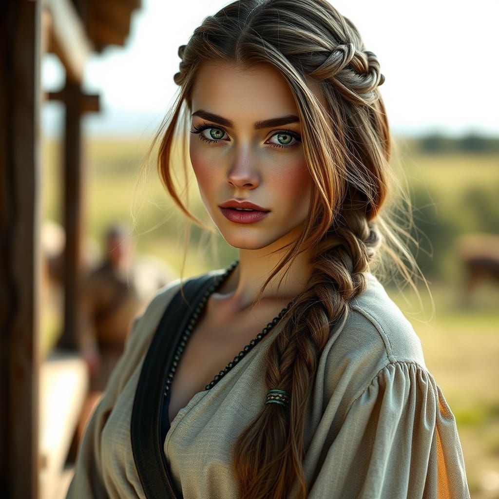 Glamorous Viking Goddess with Braided Hair