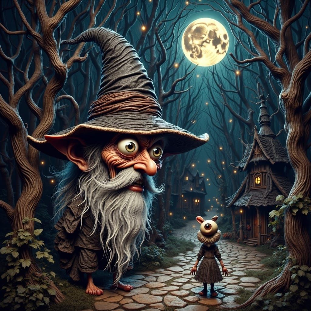 Wizard in Halloween Village with Zentangle Art