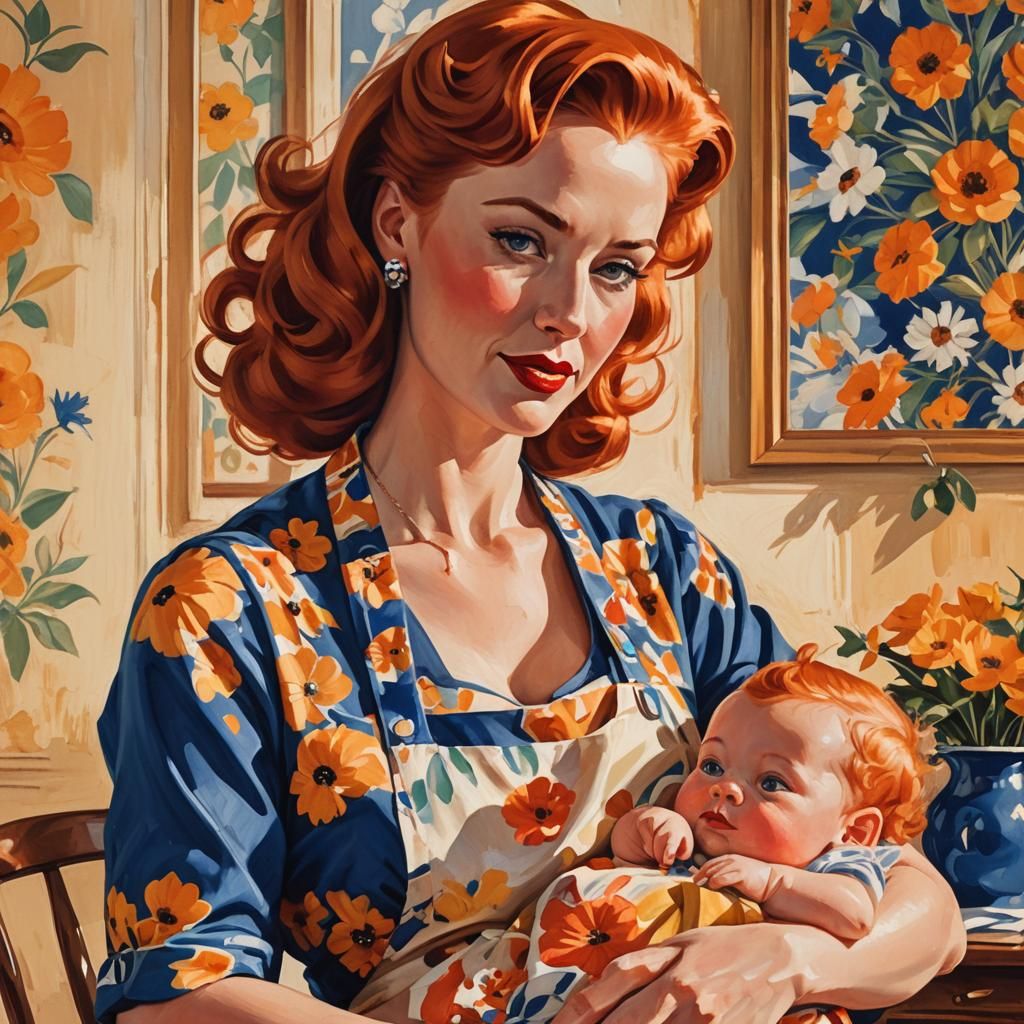 Pin-Up Girl Portrait in Gouache Style