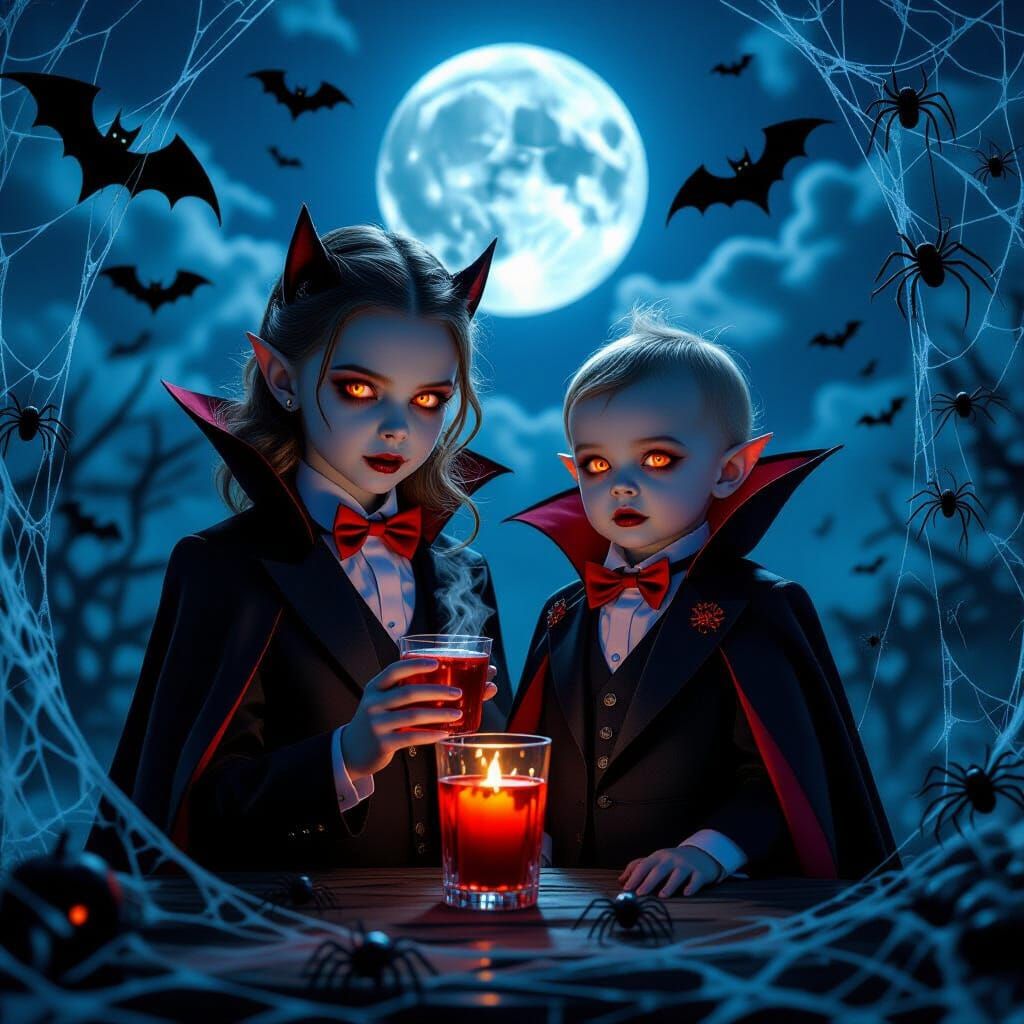 Teenage and Baby Vampires in Cinematic Halloween Portrait