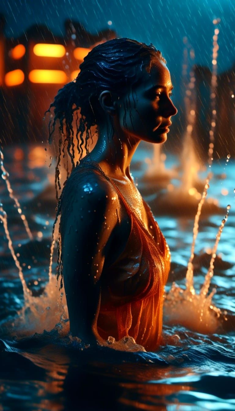 Woman in Splashing Water: Cinematic Film Still