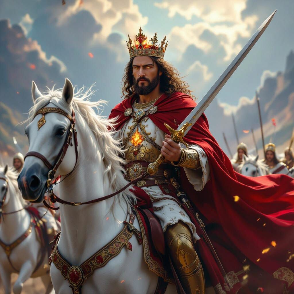 Jesus Christ on White Horse, Eyes Like Flames