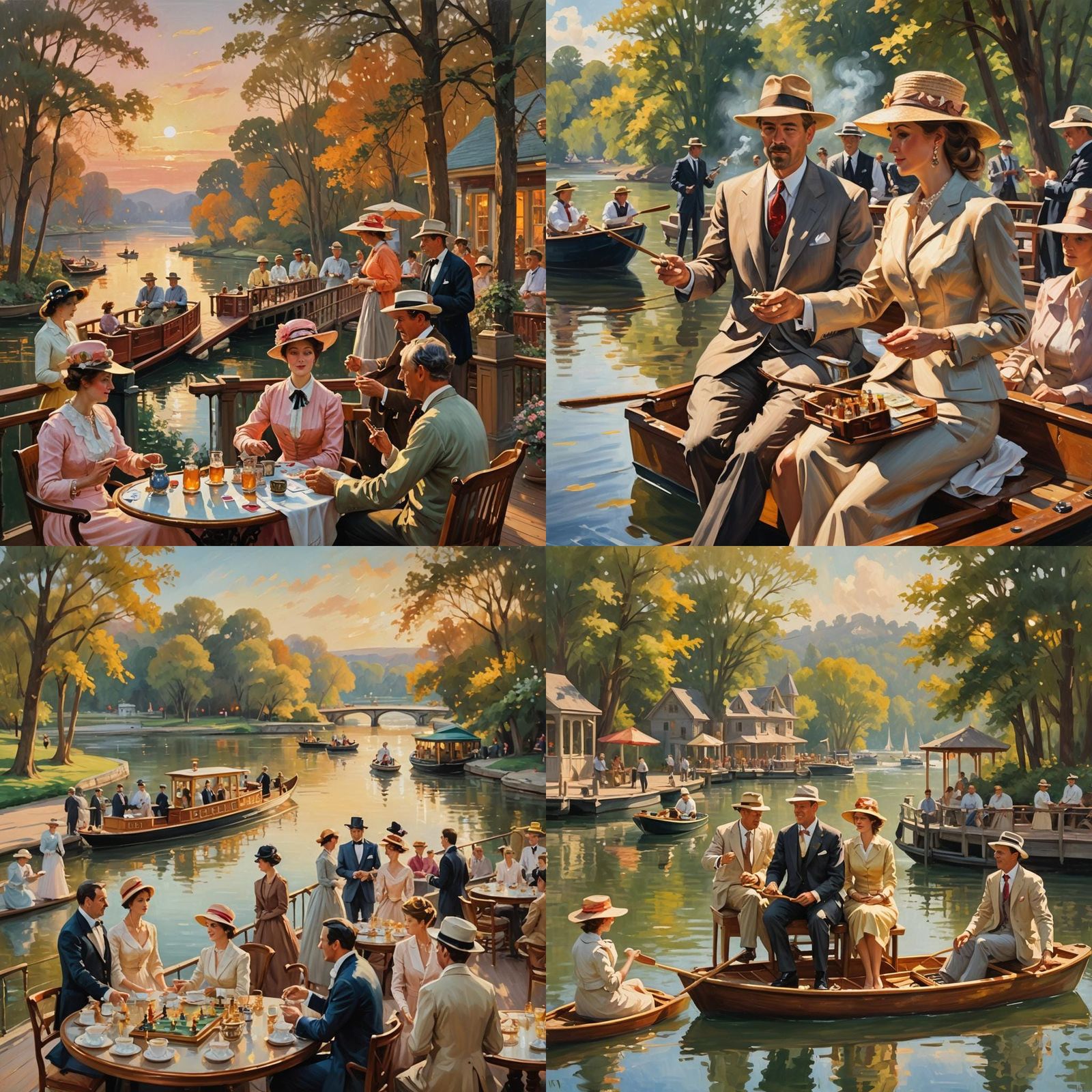 Elegant Paddle Boat Scene as Oil Painting